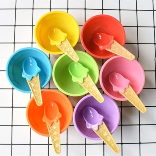 Ice cream Bowls Spoons Plate Baby Tableware Food Container Feeding Plates Tableware Set Dinnerware Dishes for Kids Children