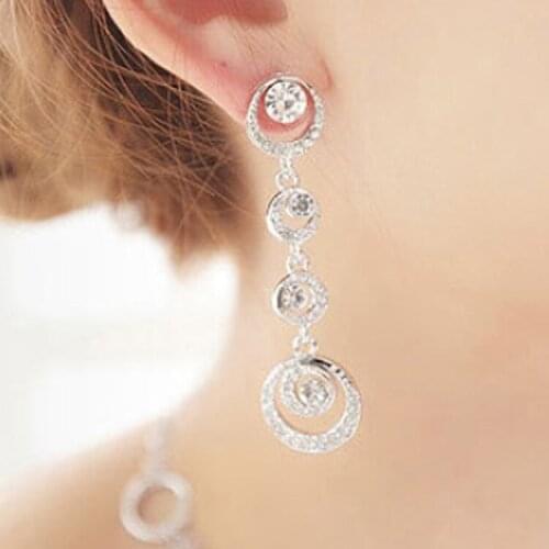 Trendy Linked Round Circle Delicate Sparkling Elegant Earring Fashion Bride Pop Earrings Banquet Luxury Accessories Jewelry Gift
