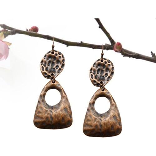 Fashion Hollow Potholes Statement Drop Earrings Retro Bronze Bohemia Ethnic Earrings Beach Holiday For Women Gift