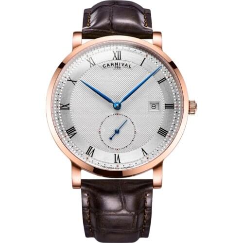 Carnival Men Automatic Watch Small Seconds Dial Date Luxury Mechanical Watch Simple Thin Business Watch