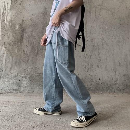 [Tide men and women] Autumn new style Korean retro nostalgic color multi-pocket straight wide leg pants jeans