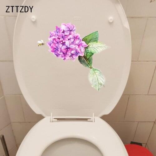 ZTTZDY 22.4*21.4CM Purple Hydrangea Bedroom Wall Sticker Cartoon Toilet Decals Home Decoration T2-0515