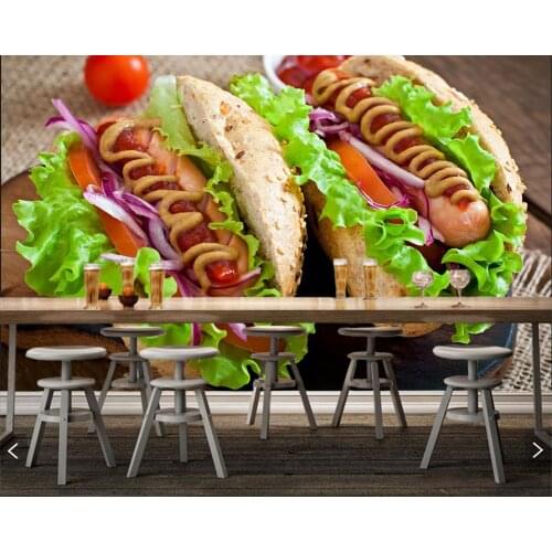 Papel de parede Fast food Hot dog Vegetables Tomatoes Food wallpaper,restaurant living room bar TV sofa wall kitchen 3d mural
