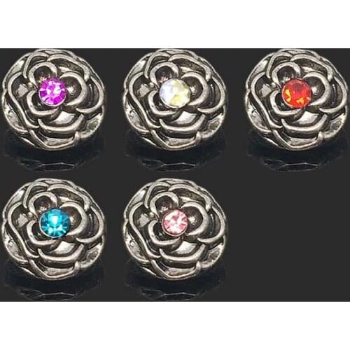 Wholesale Interchangeable Flower 017 Rhinestones Metal Snap Buttons Fit 12mm Snap button bracelets Earrings necklace For women