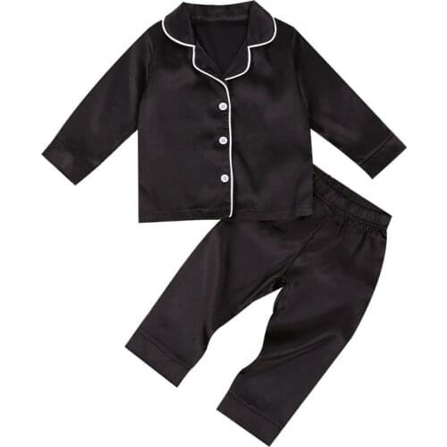 Baby Boy Black Satin Silk Pajama Sets Sleepwear Long Sleeve Top Pants 1-7Y Toddler Kids Children Summer Fall Casual Nightshirt