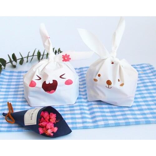 50pcs Candy Gift Bag Cute Long Ears Rabbit Dessert Cookies Biscuits Snack Packaging Bag Home Decor for Birthday Wedding Party