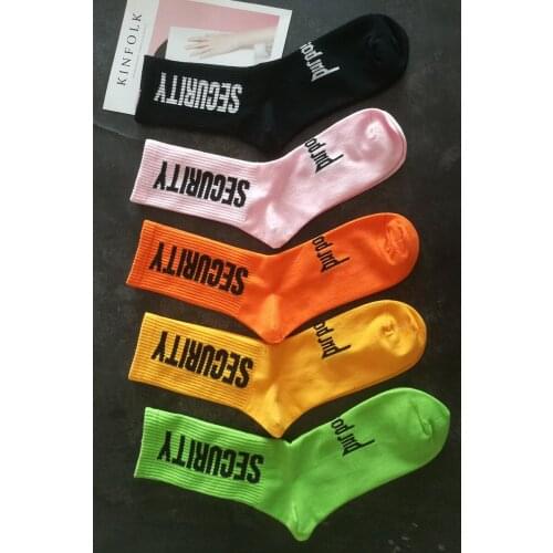 Drop Ship Adult Mid Calf Crew Cotton Street Fashion Socks Sport Popular Yellow Pink Green Safety Security officer War Casual