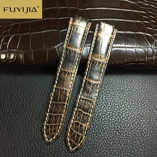 FUYIJIA Men Alligator Watchbands Custom BALLON BLEU Strap Handmade Crocodile Watch Band 14MM 16MM 18MM 20MM 22MM Belt Waterproof