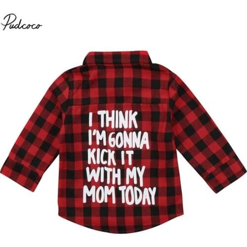 Pudcoco 2018 Toddler Kids Baby Boy Girl Plaid Tops Letter Back Button Fly Long Sleeve Shirt Sunsuit Cotton Outfits Clothes 2-7Y