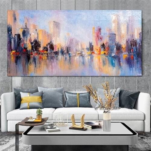Handpainted City Building painting Modern Minimalist oil painting Wall Art Oil Painting on Canvas Posters for Living Room Decor