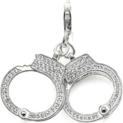 Silver White CZ Pave Handcuff Pendants Fit Bracelets Chain Necklaces, 2018 Fashion Charms Pendants Jewelry Bijoux Gift for Women