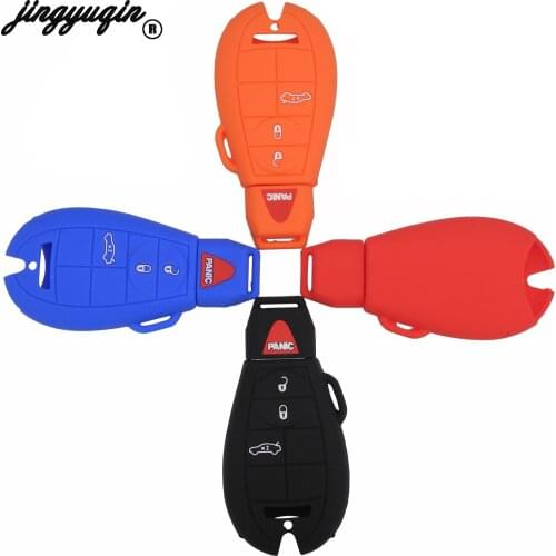 Jingyuqin Silicone Car Key Cover For Fiat Chrysler 300 Dodge JCUV Ddart Jeep Grand Cherokee Compass Patriot 4B Car Key Cover