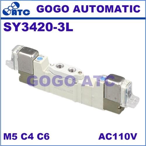 SMC type solenoid valve SY3420 3L 110V pneumatic component 3 position exhaust center L plug connector solenoid valve