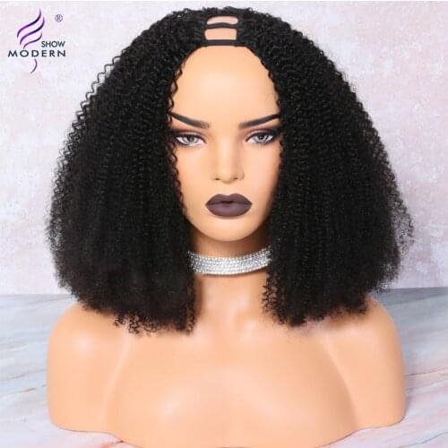 Modern Show Hair Afro Kinky Curly U Part Wig Mongolian Remy Human Hair Kinky Curly Wigs For Black Women 150% 4b 4c Glueless