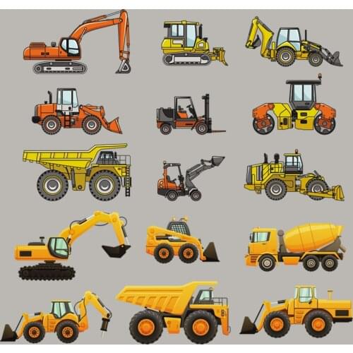 Cartoon Construction Vehicle Iron On Thermal Transfer A-Level Washable Diy Garment Stripe Thermal Patches Boy T-Shirt Backpack