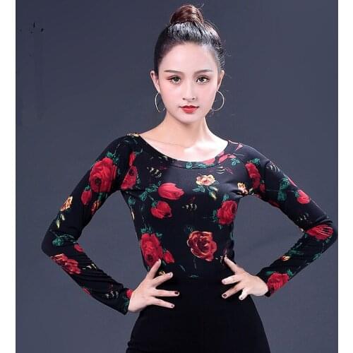Latin Dance Tops 2020 Autumn Winter Adult Long Sleeved Print Practice Clothes Women Ballroom Dance Stage Performance Costumes