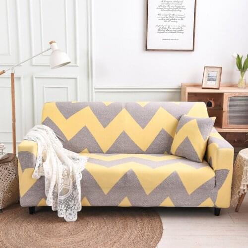 All-inclusive Sofa Cover for Living Room Yellow Geometric Stripe Couch Covers Furniture Protector Stretch Washable Removable