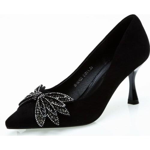 The Spring Ladies Temperament Rhinestone Bow Pointed Womens Shoes 2019 Stiletto High-heeled Fashion With A Single Shoes Tide