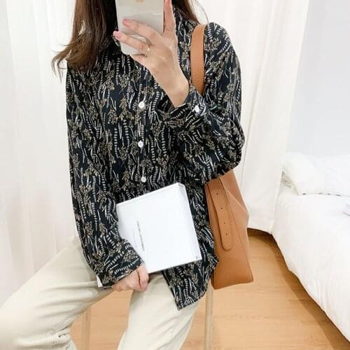 Vintage Blouse Women Long Sleeve Shirts Floral Print Tops Plus Size Loose Blouse 2021 Spring Clothes Casual Tops Blusas 13361
