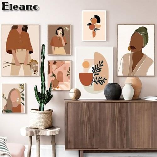 Vintage Room Decor Fashion Girl Plant Wall Art Abstract Canvas Painting Nordic Anime Poster Illustrator Girl Bedroom Decoration
