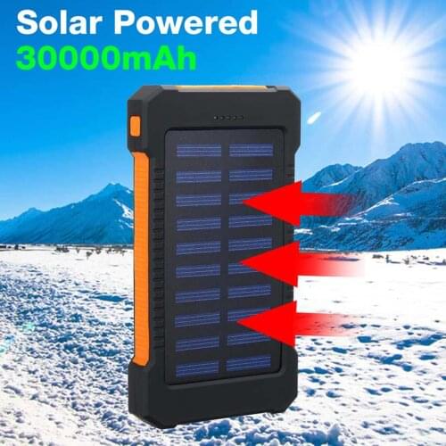 30000/20000/10000mah Solar Power Bank Waterproof Solar Charger 2 Usb Travel External Charger Powerbank