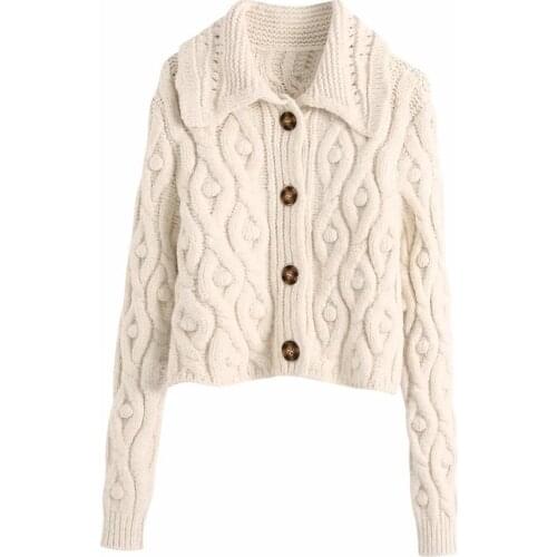 XNWMNZ za Women 2020 Fashion Pompoms Cropped Knitted Cardigan Sweater Vintage Long Sleeve Button-up Female Outerwear Chic Tos