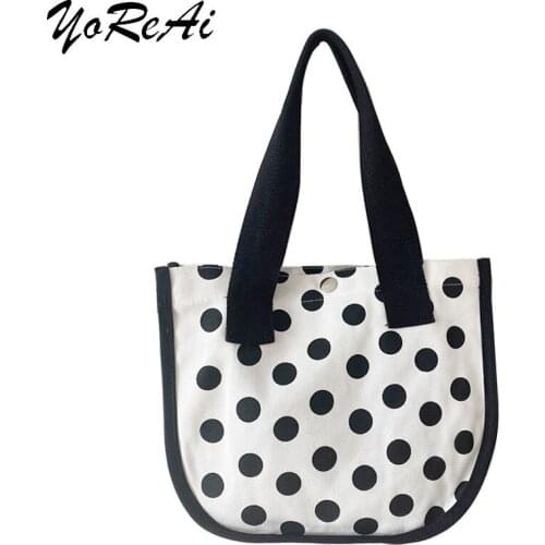 Youda New Fashion Women Vintage Canvas Handbag Small Cotton Square Pack Wave Point Shoulder Bag Casual Tote Female Eco Lunch Bag