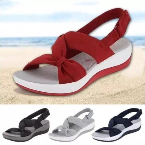 Women Sandals 2021 Summer Closed Toe Roman Sandals Women Velcro Sandals Bow Platform Wedges Sandals Women Plus Size 43