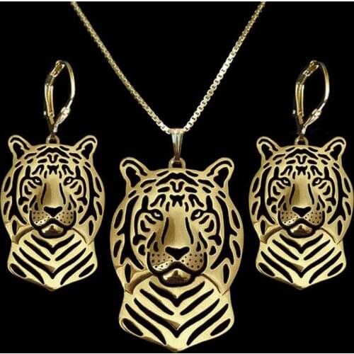 Womens Metal Tiger Shaped Jewelry Set Animal Tiger Head Jewelry Set