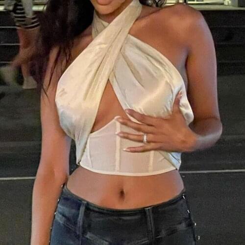 2021 Fashion Women Cross Halter Tank Top Sexy Sleeveless Backless Hollow Out Crop Top Summer Lady Casual Camis Tops Streetwear