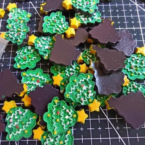 1pcs/lot resin flat back glitter Christmas tree 24mm Cabochons Hair Bow Center DIY Christmas decration