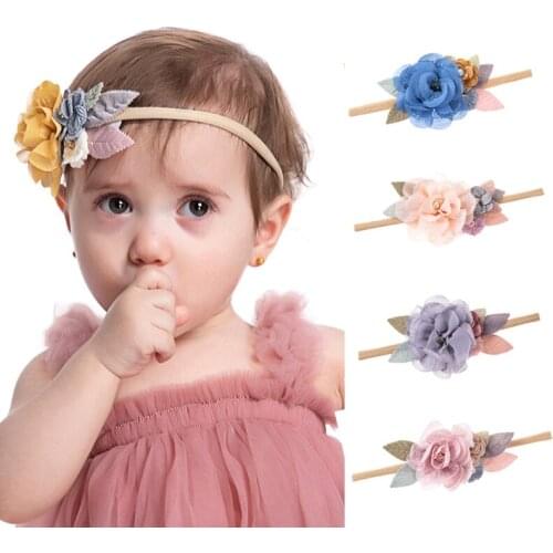 12pc/lot Baby Pearl Artificial Flower Nylon Headbands for Girls Newborn Elastic Hairband Toddler Handmade Floral Infant Headband