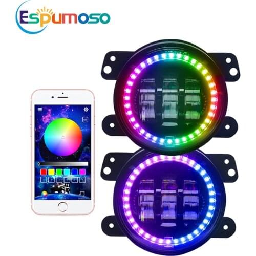 2pcs 4inch Led Fog Light RGB Color with APP Moblie Control 30W Halo Ring Fog Lamp for Jeeps Wrangler JK TJ LJ Grand Cherokee