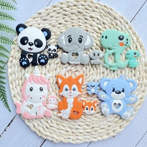 2pcs/set Silicone Beads Cartoon animal Fox Baby Teether BPA Free Elephant Toys Tiny Rod For DIY Necklace Accessories