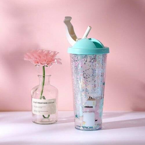 450/650ml High Quality Cute Creative Travel Mug Coffee Cup Scale Cup Car Water Milk Bottle Insulation Non-slip Cover Straw Set