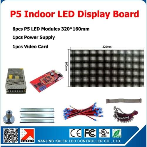 6pcs P5 Indoor LED display module 320*160mm 64*32pixel 1/16 scan LED panel + 1 video card+ 1 power supply 48*64cm signboard