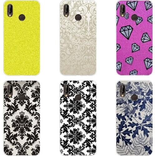 89H black and white flower wallpaper Soft Silicone Tpu Cover Case for huawei Nova 3 3i p smart