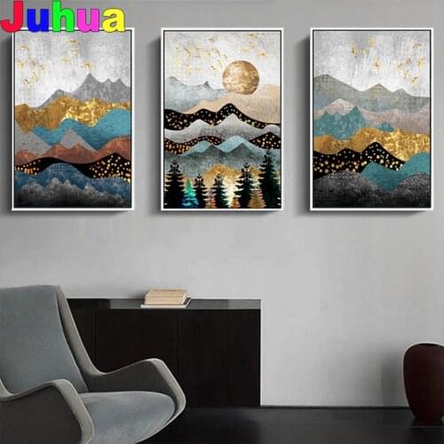 Alpine Sunset Abstract DIY diamond painting full drill mosaic Ink Landscape diamond embroidery diamond stitch home decor