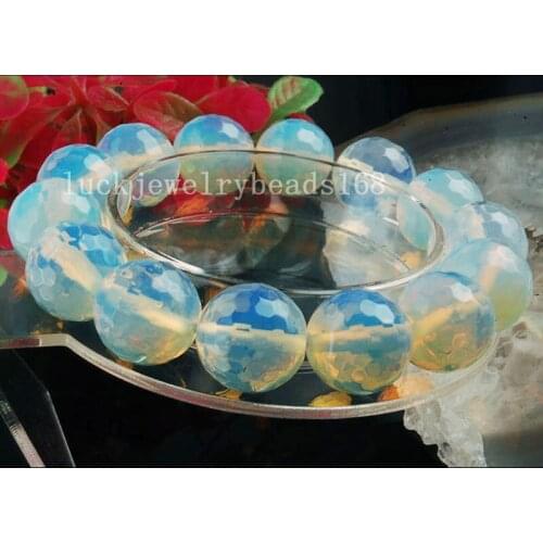 Free Shipping Fashion Jewelry 14mm Opal Faceted Ball Beads Elastic Bracelet 7" FG5570