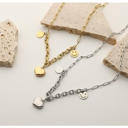 Stainless Steel Chain Smiley Necklace for Women Jewelry Heart Colgante Accesorios Mujer Collier Necklaces Bijoux Femme