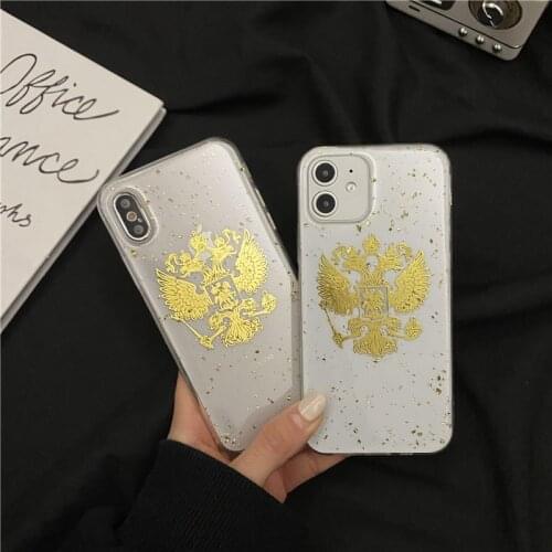 Russia National Emblem Double Head Eagle Glossy Glitter Phone Case for iPhone 12 Pro Case 11 X XR XS Shockproof Protective Case
