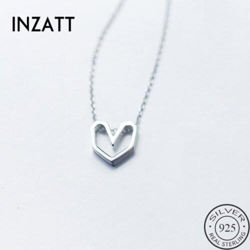INZATT Romantic 925 Sterling Sliver Hollow Heart Choker Pendant Necklace Rose Gold Color Fashion Jewelry For Women Accessories