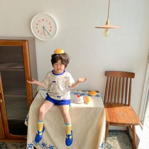 2021 Summer Suit Cool and Handsome Clothing Boys and Girls Cartoon Korean Kids Short Sleeve Two Piece Set