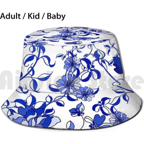 Dutch Delft : Vintage Art Print Sun Hat Foldable UV Protection Dutch Nederlands Netherlands Delf Colorful Image Flowers