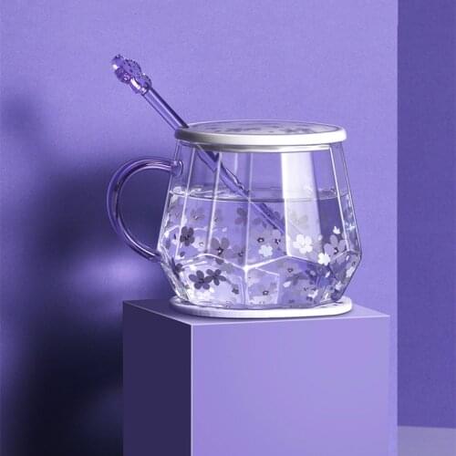 Coffee Creative Glass Cup with Lid Spoon High Capacity Mug Cute Drink Glass Cups Tea Heat Resistant Tazas Home Water Cup DF50BL