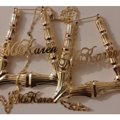 Custom Name Earrings and Necklaces Bamboo hoop Earrings and 3mm Cuban chain Necklaces set personalized jewelry gifts Letter Nec