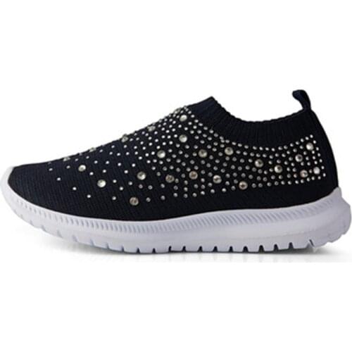 Summer Sneakers Women Flat Shoes Crystal Fashion Bling Sneakers Casual Slip on Sock Trainers Ladies Vulcanize Shoes Basket Femme