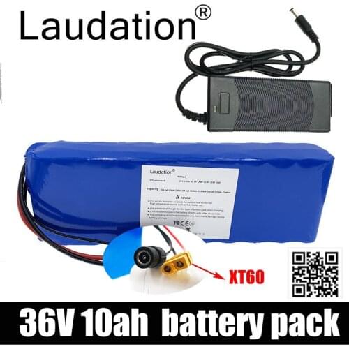 Laudation 36V 10ah Electric Bicycle Lithium Battery 10S 2P 21700 Pack For 250W 350W Scooter With 15A BMS 42V 2A Charger XT60