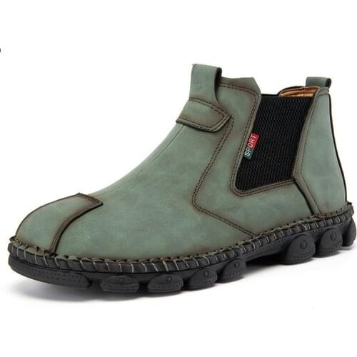 Men Ankle Chelsea Boots Genuine Leather Fashion High Top Shoes Casual Western Cowboy Boots For Men Fashion Boots For Men Green