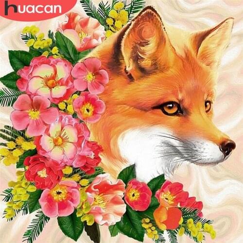HUACAN Full Square/Round Drill Diamond Painting 5d Fox DIY Diamond Embroidery Animal Mosaic Flower Home Decor Craft Kit